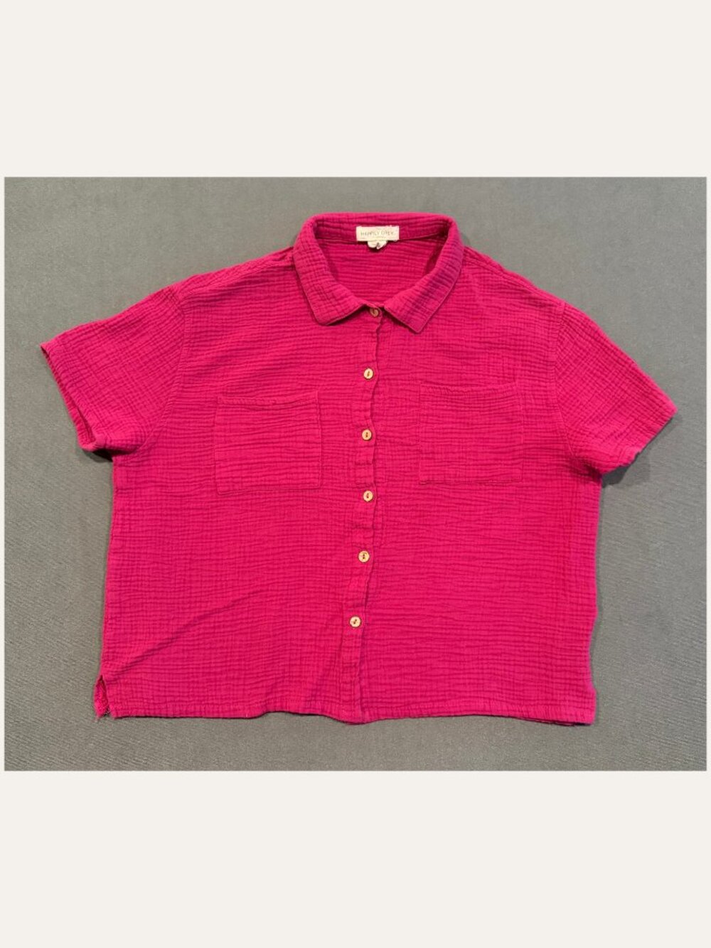 Happily Grey Women’s L Pink Cotton Gauze Button Down Coastal Shirt